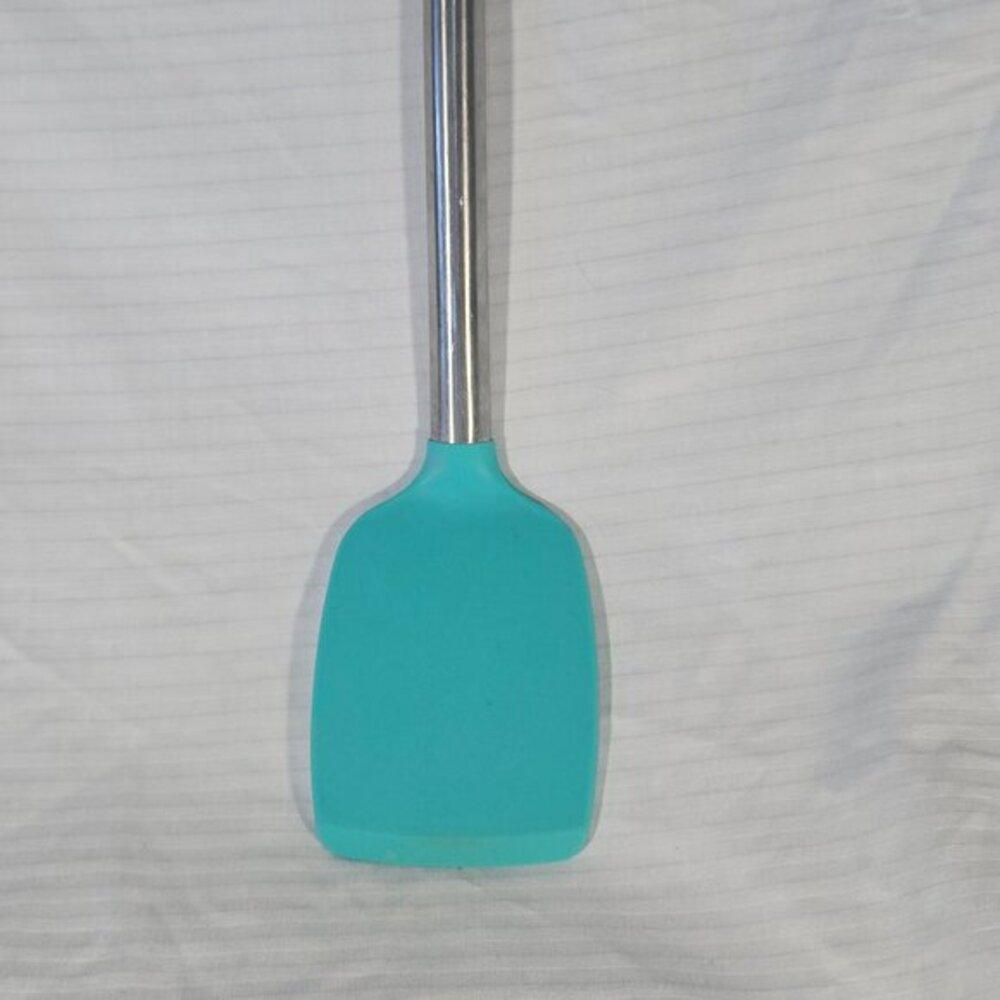 Teal‎ blue silicone rubber spatula and stainless steel handle turner flipper